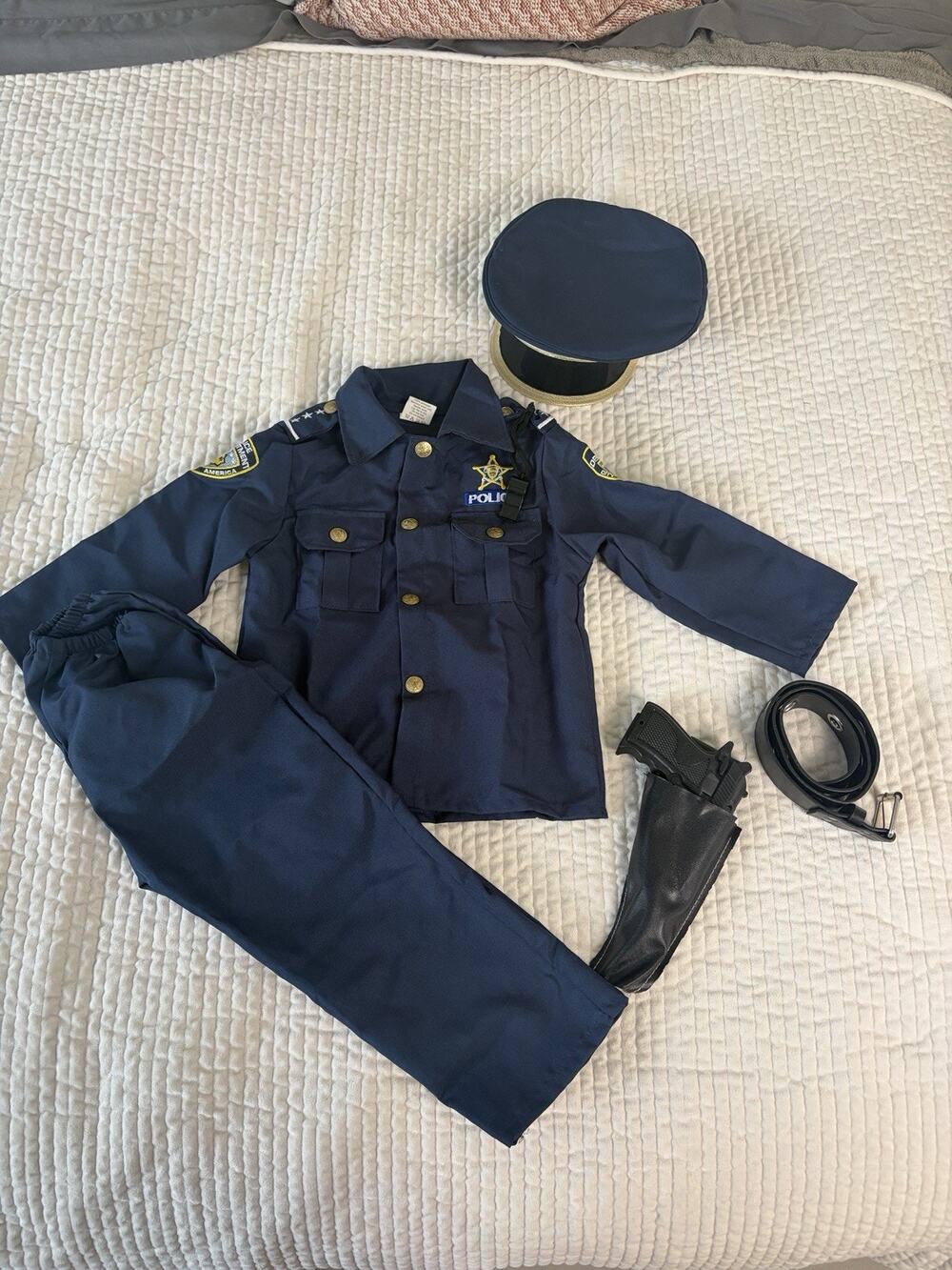 Dress Up America Police Officer Costume Kids 4T Shirt Pants Hat Belt Gun Holster